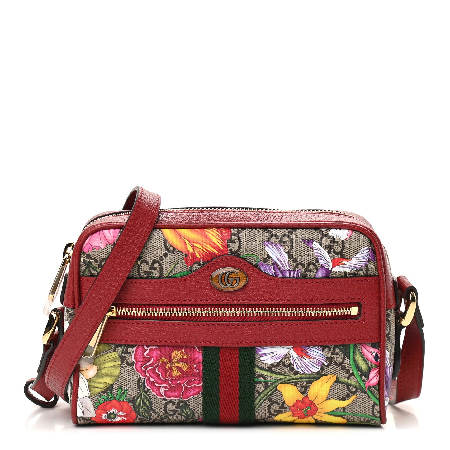 GG Supreme Monogram Flora Web Mini Ophidia Shoulder Bag Red