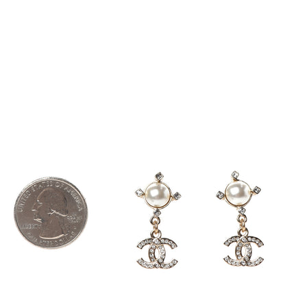 Chanel Crystal Pearl CC Drop Earrings Gold 2 of 4