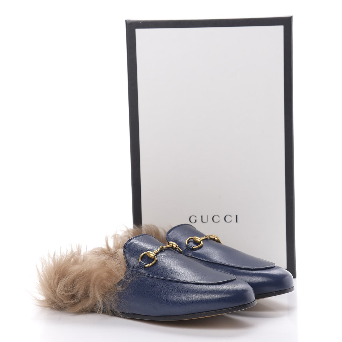 Malaga Kid Fur Womens Princetown Slippers 37.5 Blue Agata