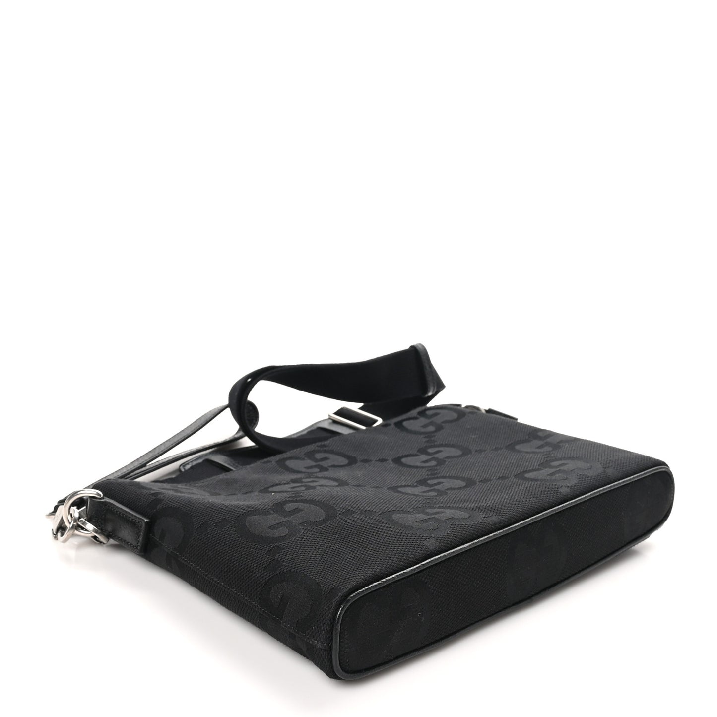 Monogram Jumbo GG Textured Dollar Calfskin Wristlet Messenger Bag Black