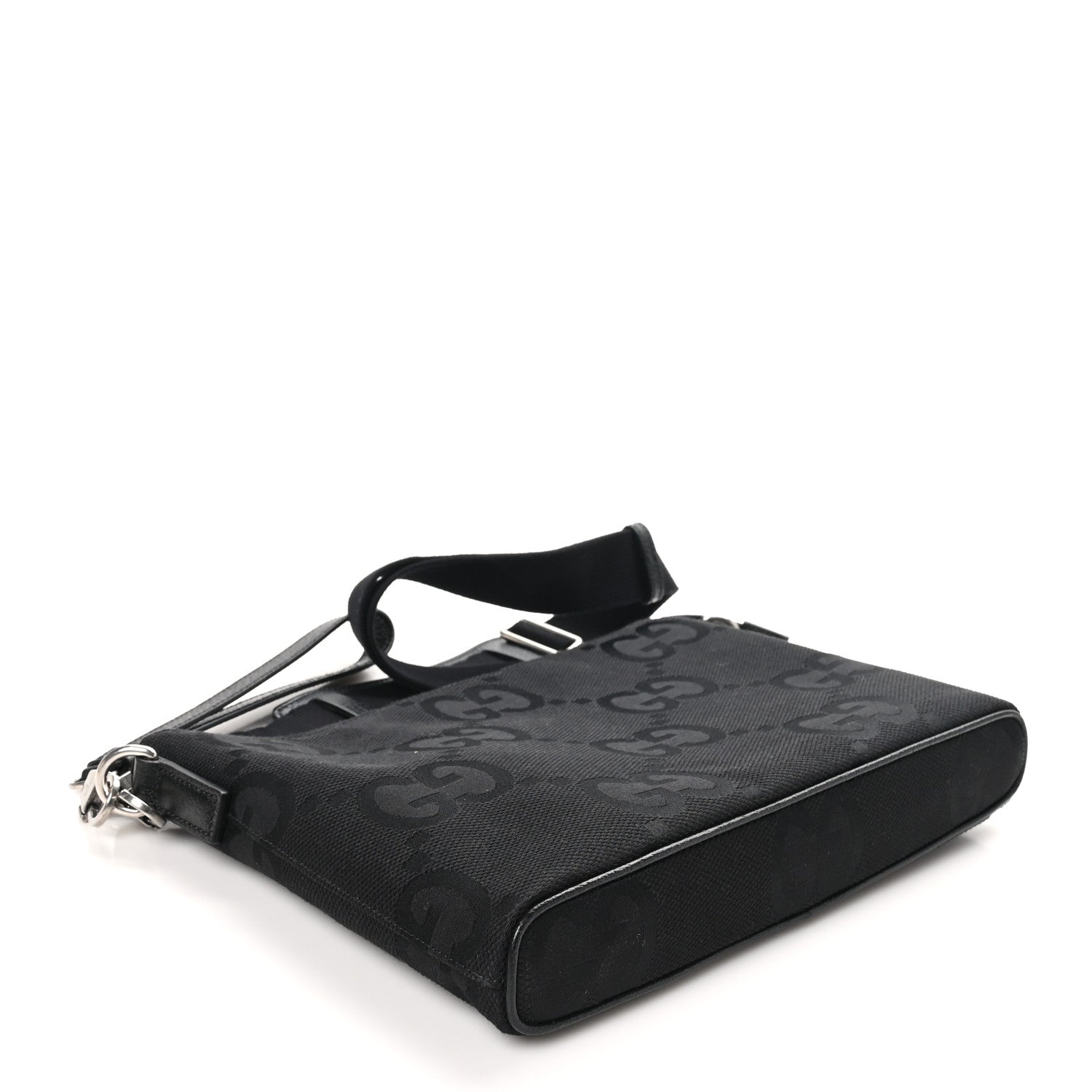 Gucci Monogram Jumbo GG Textured Dollar Calfskin Wristlet Messenger Bag Black 3 of 9