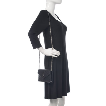 Saint Laurent Grain De Poudre Matelasse Chevron Monogram Envelope Chain Wallet Black 2 of 16