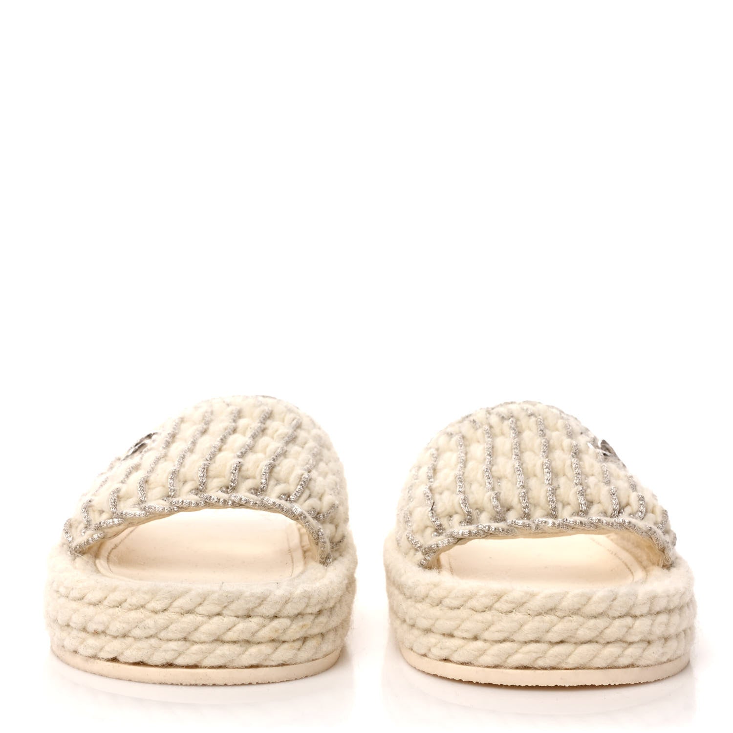 Chanel Braided Knit CC Mules 39 Ecru 2 of 8