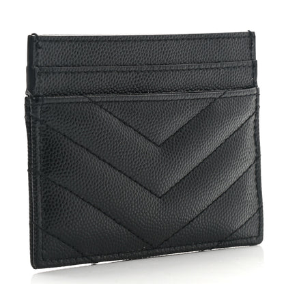 Saint Laurent Grain De Poudre Matelasse Chevron Monogram Credit Card Case Black 3 of 8