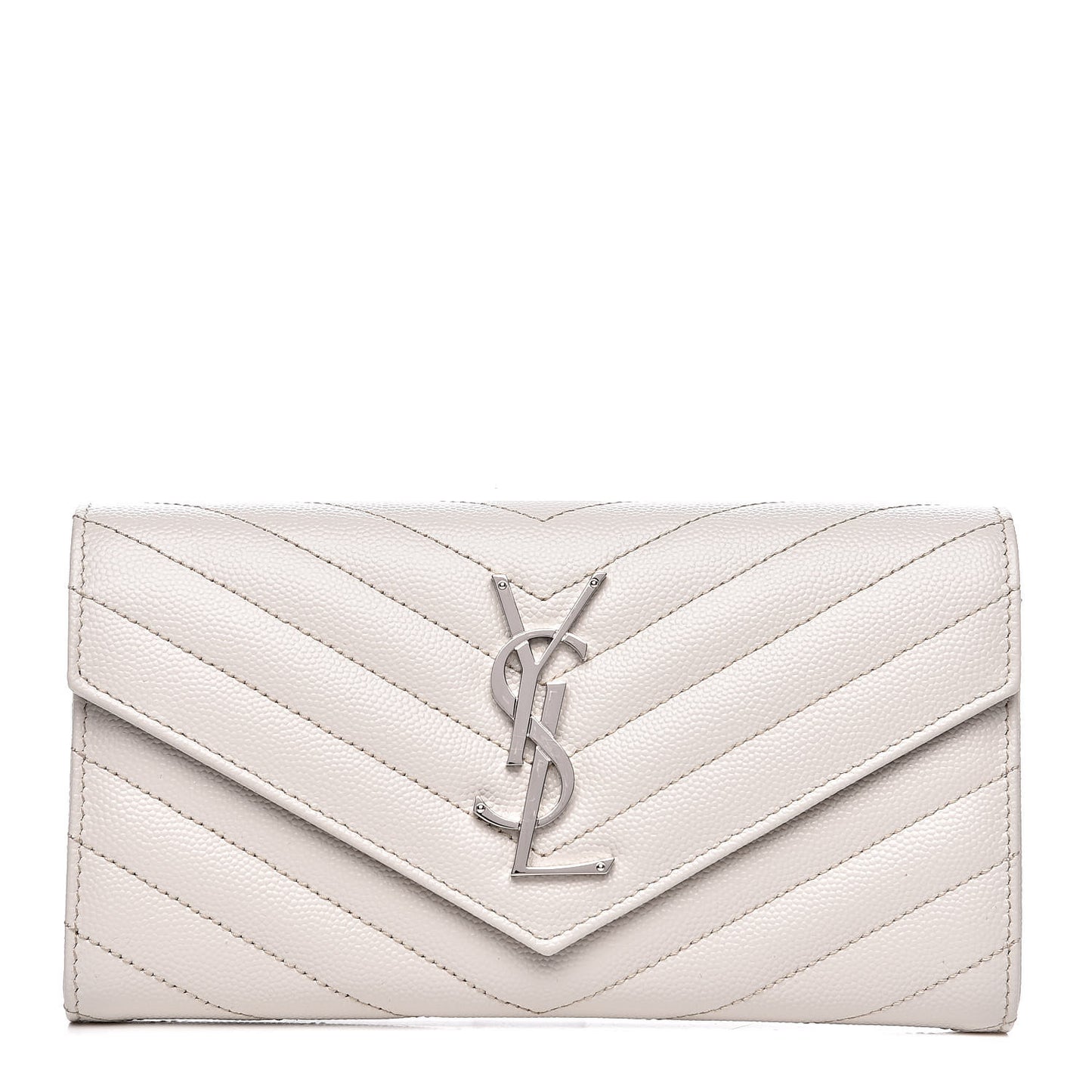Grain De Poudre Matelasse Chevron Monogram Flap Wallet Icy White