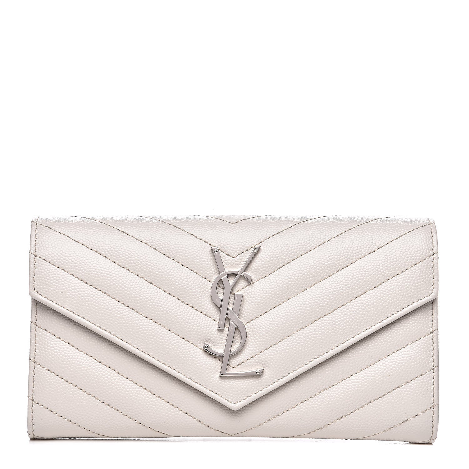 Saint Laurent Grain De Poudre Matelasse Chevron Monogram Flap Wallet Icy White 1 of 10