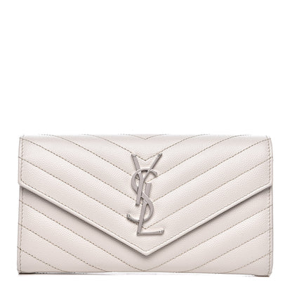 Saint Laurent Grain De Poudre Matelasse Chevron Monogram Flap Wallet Icy White 1 of 10