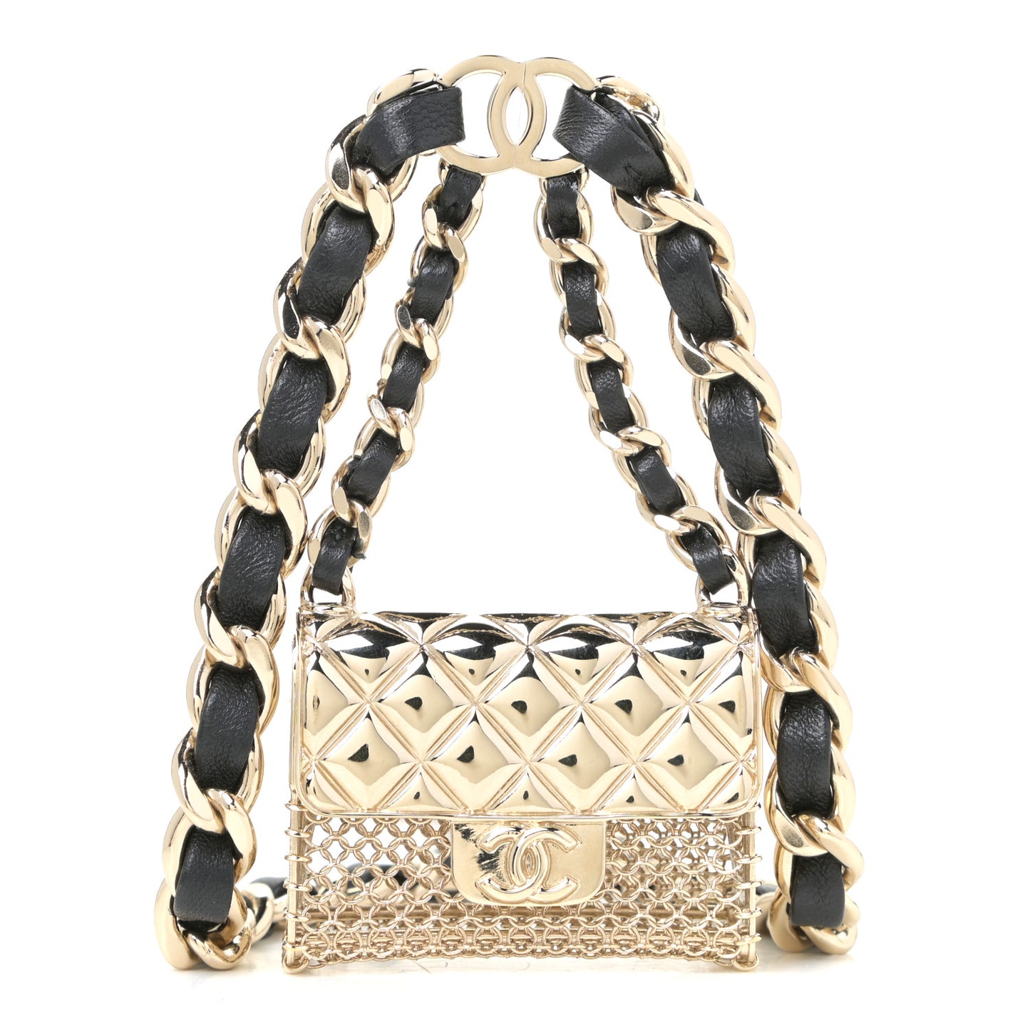 Lambskin Chain CC Flap Bag Belt Black Gold