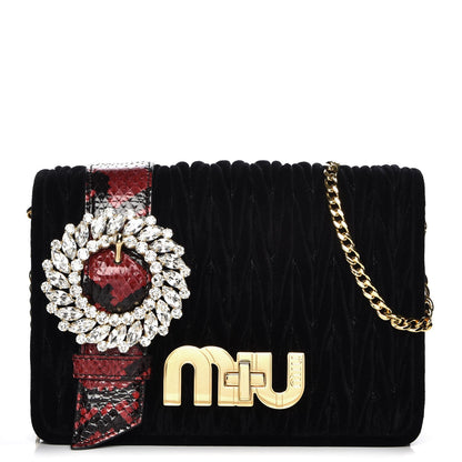 Miu Miu Velluto Matelasse Ayers Crystal Embellished Shoulder Bag Nero Black Rosso 1 of 6