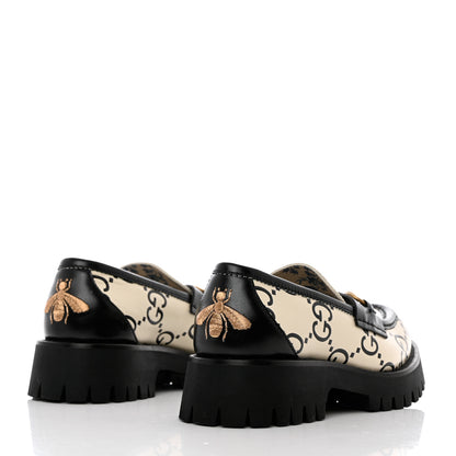 Gucci Azalea Calfskin GG Monogram Bi-Color Debossed Womens Harald Horsebit 25mm Platform Loafers 38.5 Mystic White Black 4 of 10
