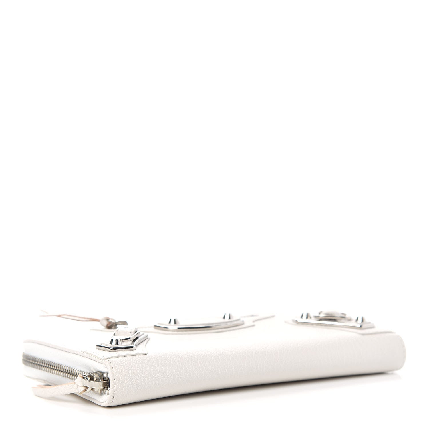 Balenciaga Chevre Silver Metallic Edge Hardware Zip Around Wallet Blanc Neige 4 of 6