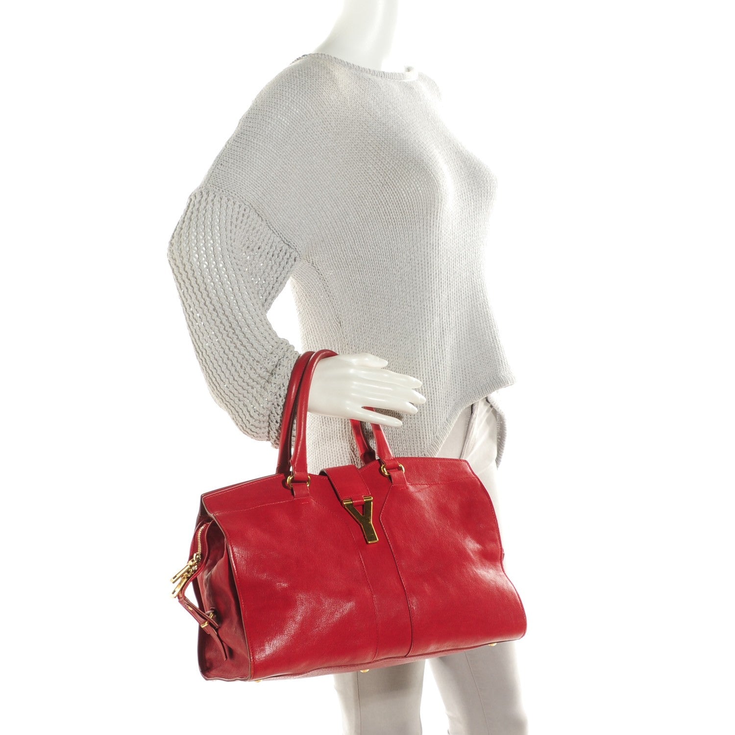 Saint Laurent Sheepskin Medium Cabas ChYc Red 2 of 8