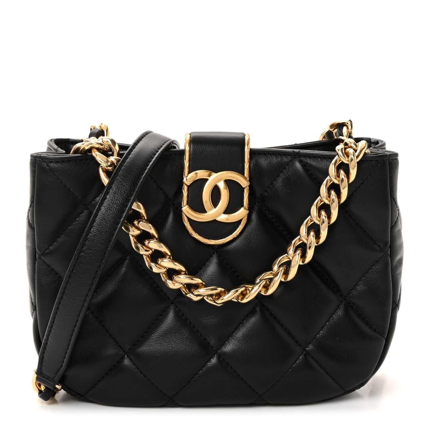 Chanel Lambskin Quilted Small Chain Hobo Black 1 of 11