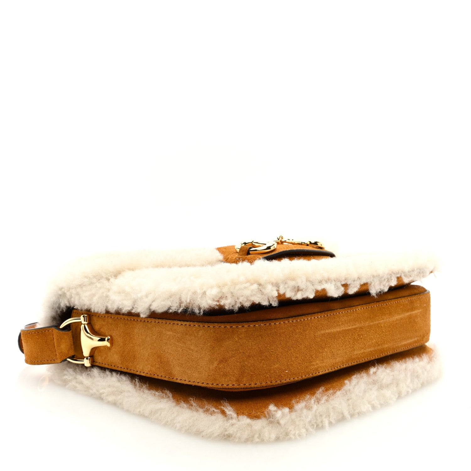 Gucci Suede Shearling Horsebit 1955 Shoulder Bag Brown 4 of 9