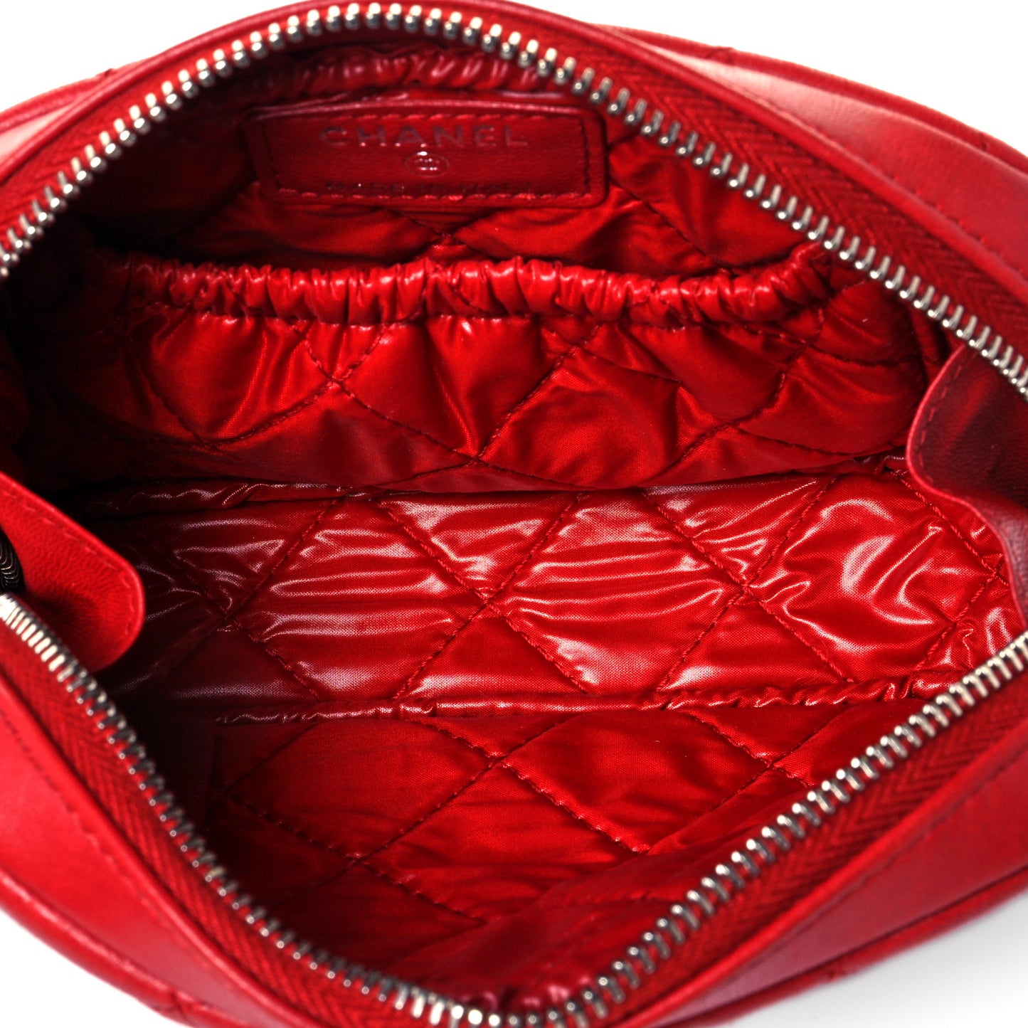 Lambskin Quilted Small Curvy Pouch Cosmetic Case Red