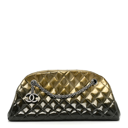 Chanel Metallic Patent Quilted Medium Just Mademoiselle Bowling Bag Green Degrade 1 of 13