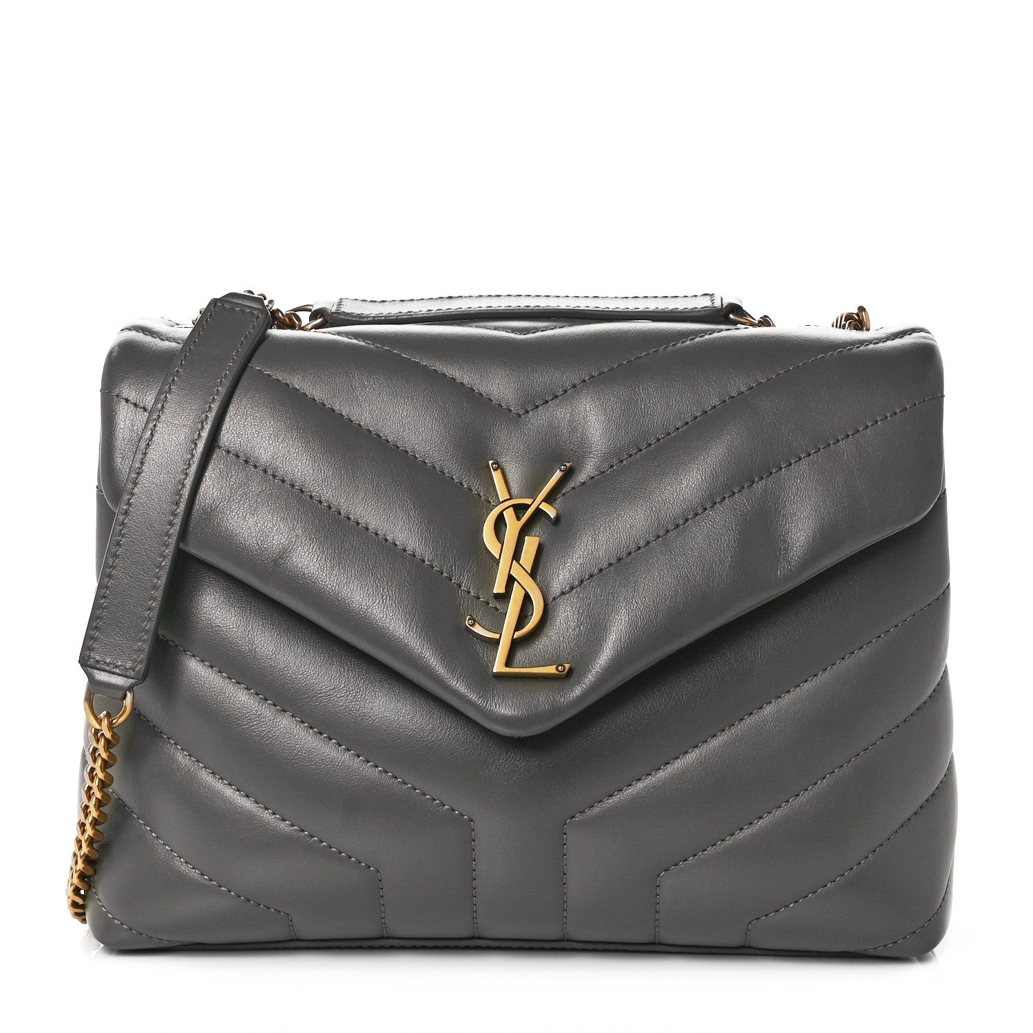 Saint Laurent Calfskin Y Quilted Monogram Small Loulou Chain Satchel Grey Khaki 1 of 8