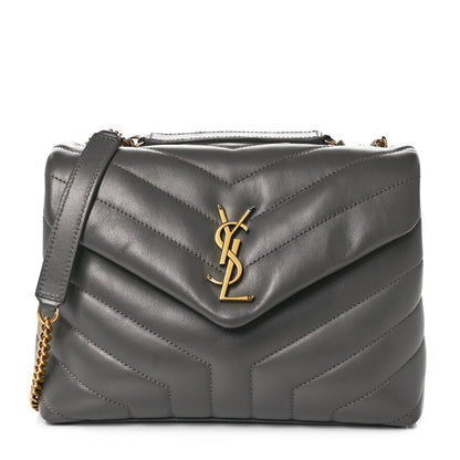Saint Laurent Calfskin Y Quilted Monogram Small Loulou Chain Satchel Grey Khaki 1 of 8