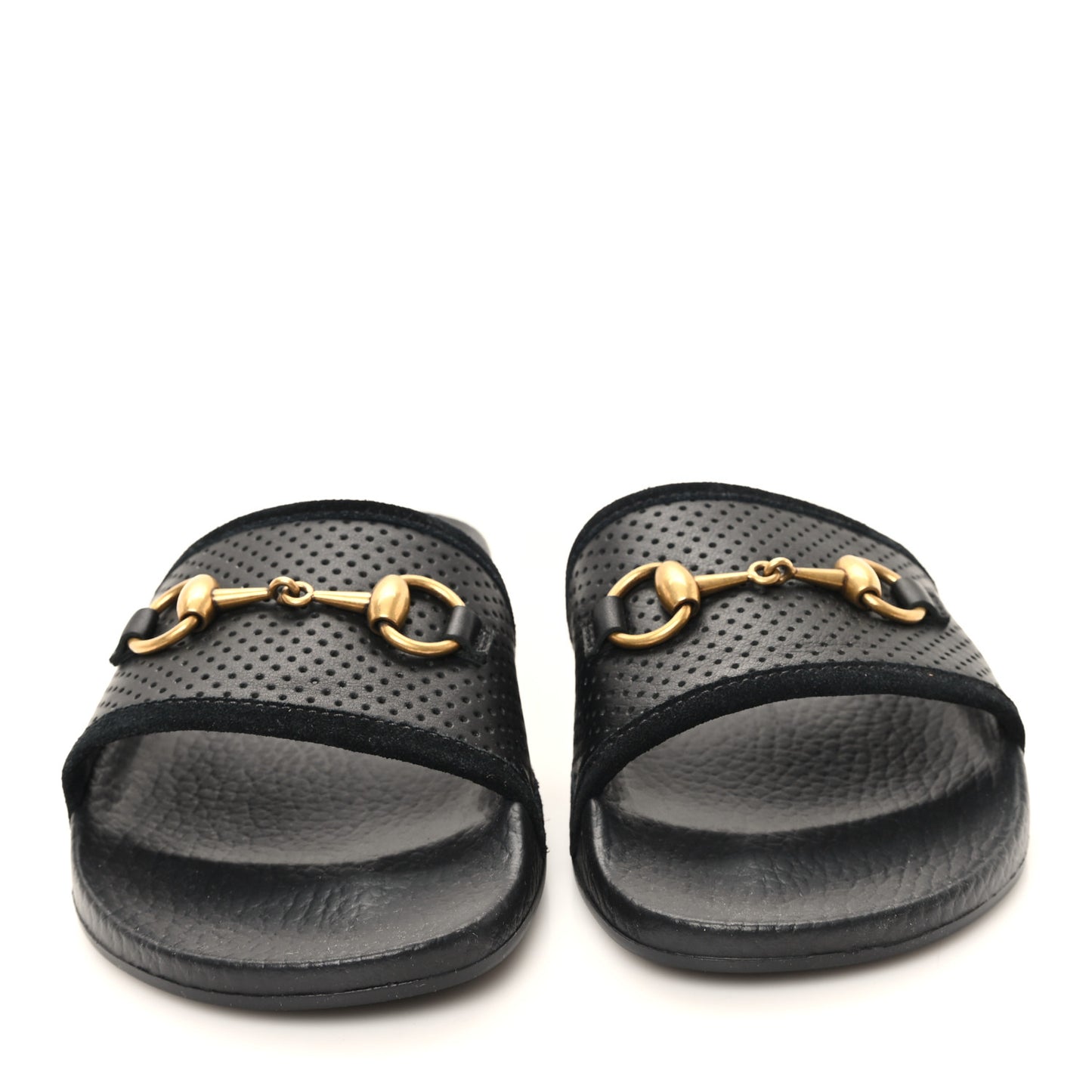 Suede Perforated Horsebit Slide Sandals 36 Black