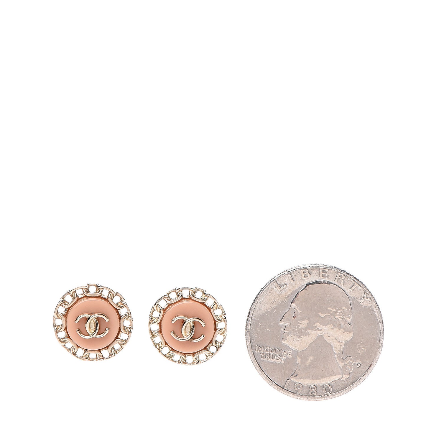 Resin Chain CC Round Earrings Gold Pink