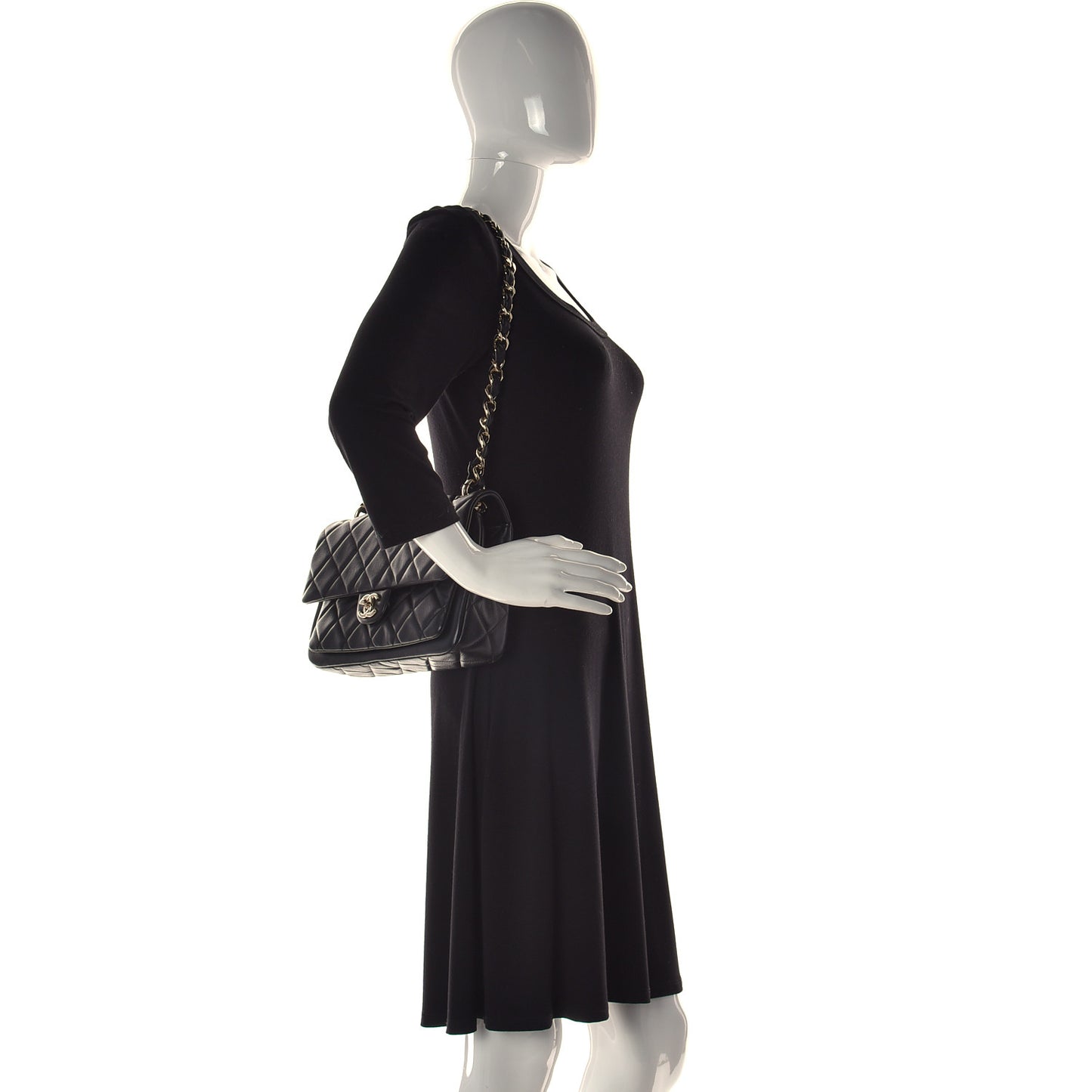 Calfskin Quilted Large Pocket Chic Flap Bag Black