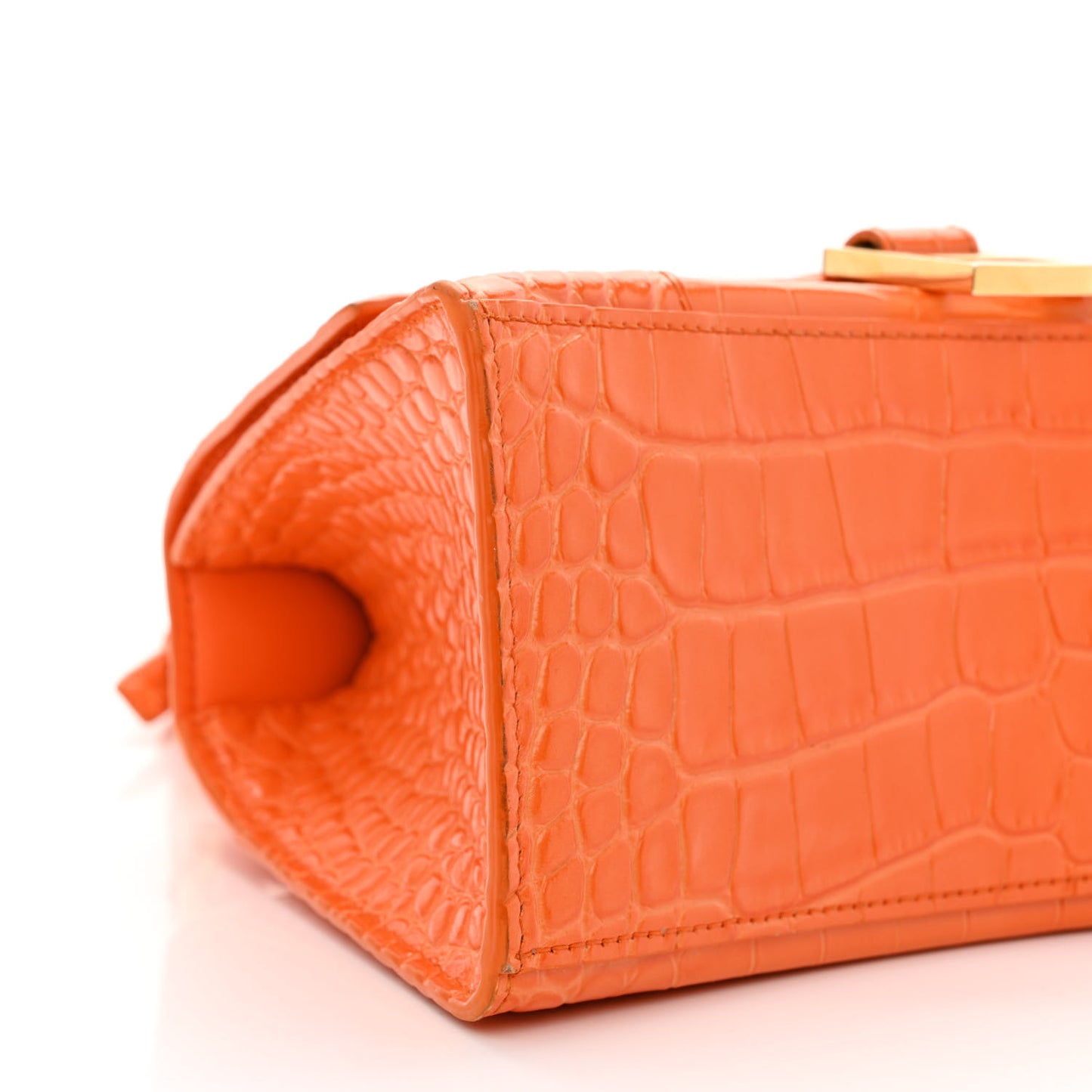 Shiny Calfskin Crocodile Embossed Small Hourglass Top Handle Bag Orange