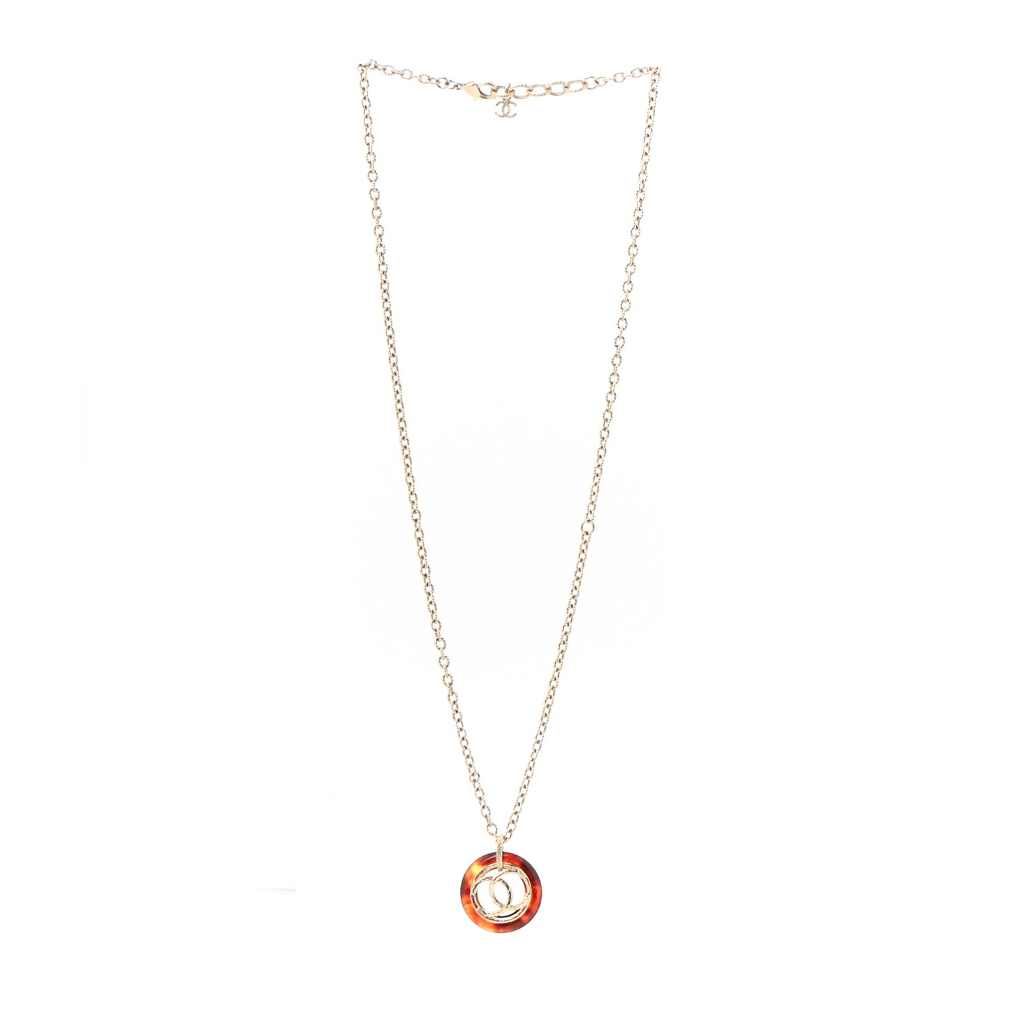 Resin CC Chain Pendant Necklace Gold Brown