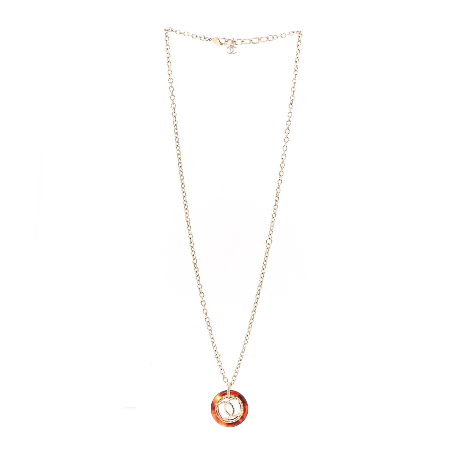 Chanel Resin CC Chain Pendant Necklace Gold Brown 3 of 6