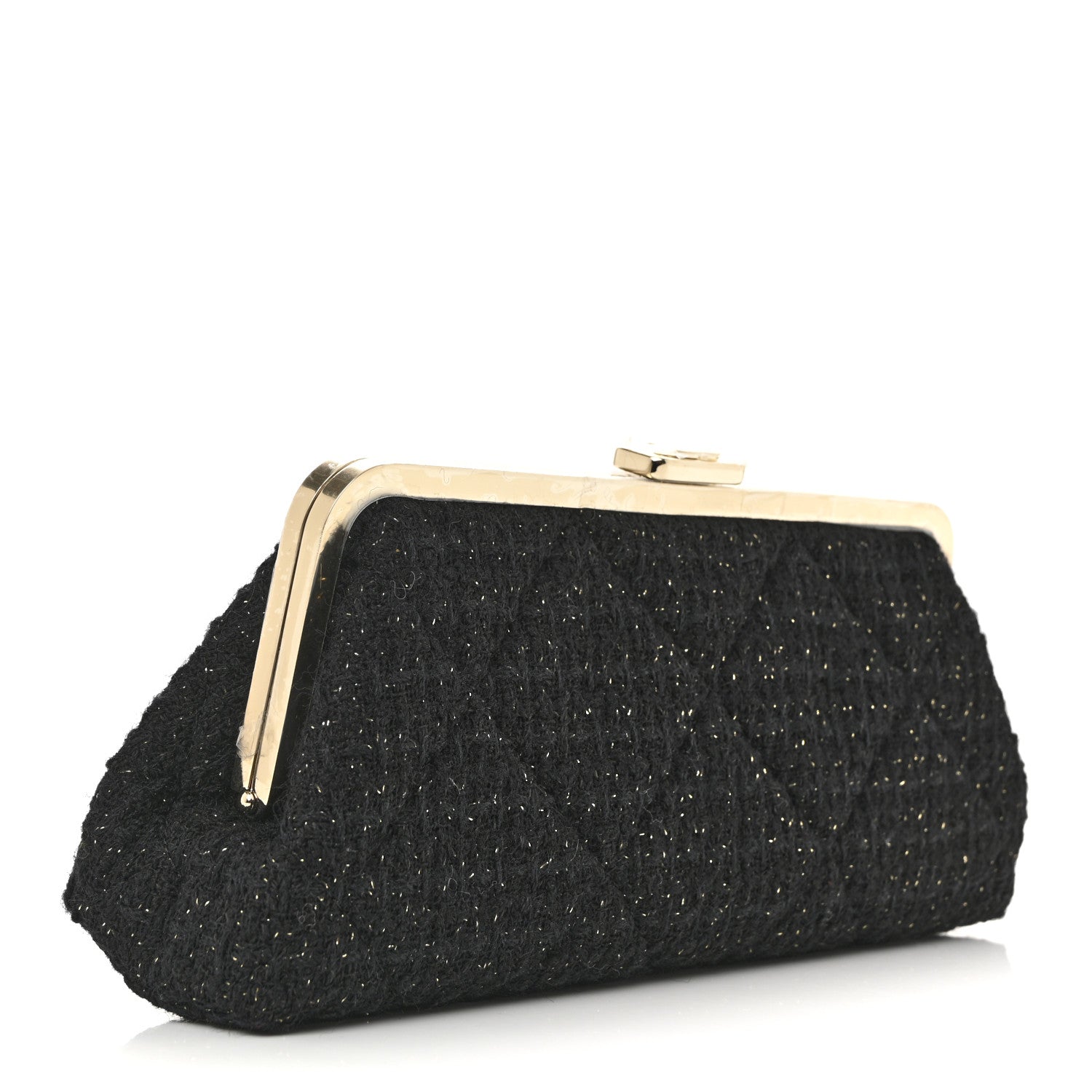 Chanel Tweed Quilted Kiss Lock Clutch Black 3 of 8