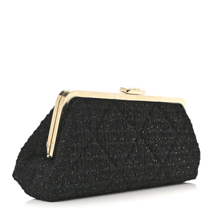 Chanel Tweed Quilted Kiss Lock Clutch Black 3 of 8