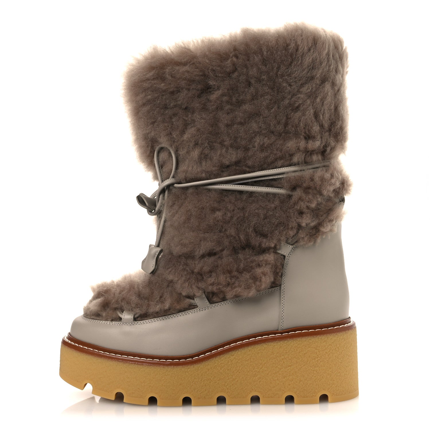 Hermes Shearling Calfskin Latitude 30 Ankle Boots 38 Beige Galet 1 of 11