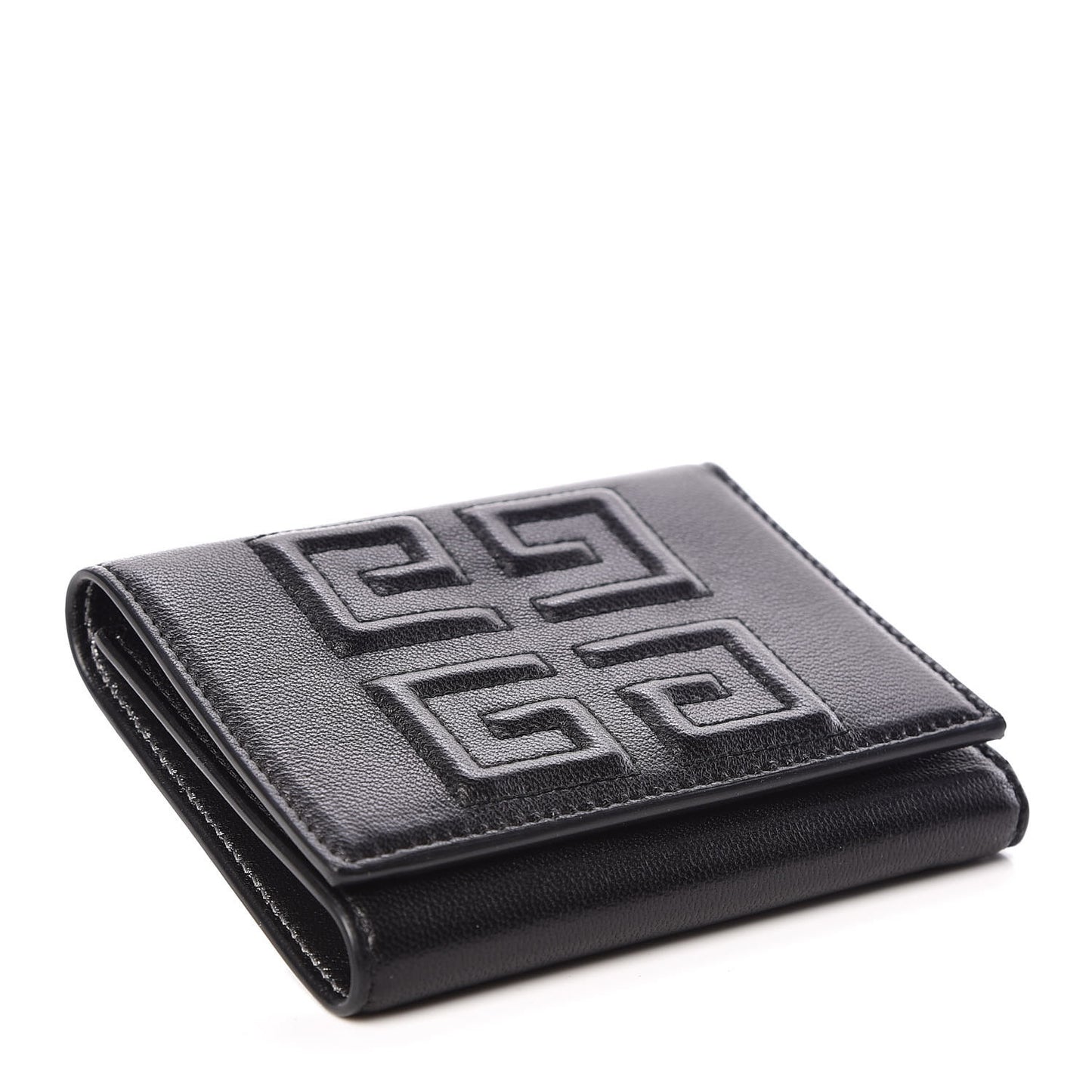 Lambskin Logo Emblem Tri-Fold Wallet Black