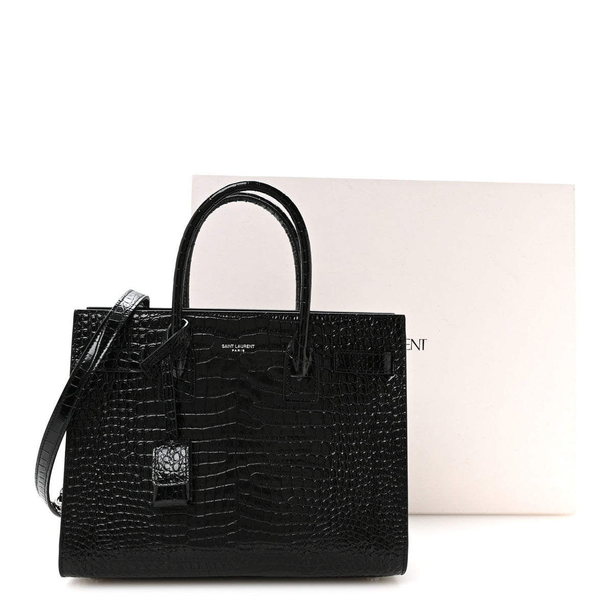 Calfskin Crocodile Embossed Baby Sac De Jour Black