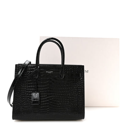 Saint Laurent Calfskin Crocodile Embossed Baby Sac De Jour Black 11 of 11