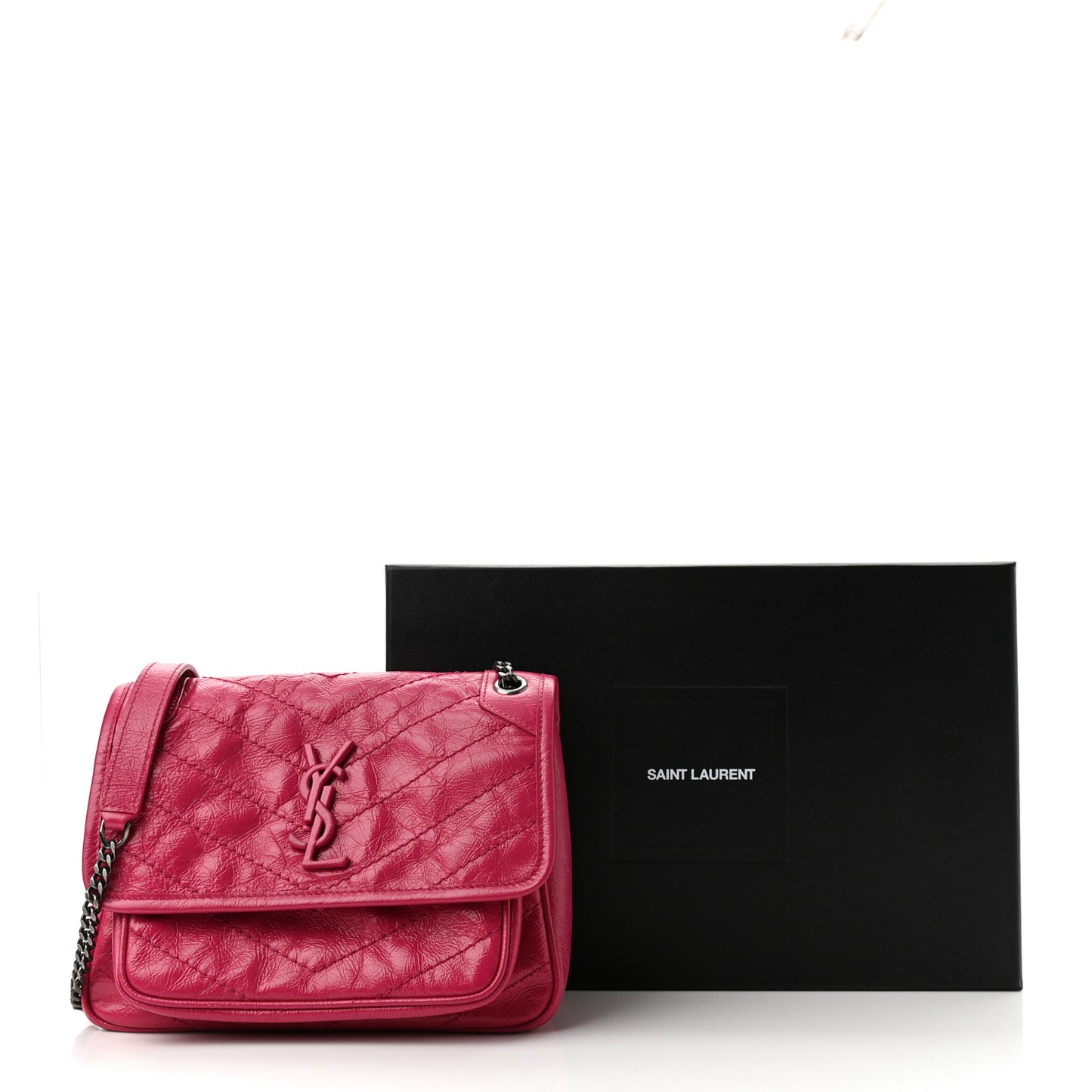 Crinkled Calfskin Matelasse Monogram Baby Niki Chain Satchel Freesia