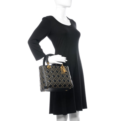 Christian Dior Calfskin Cannage Studded Medium Supple Lady Dior Black 2 of 8