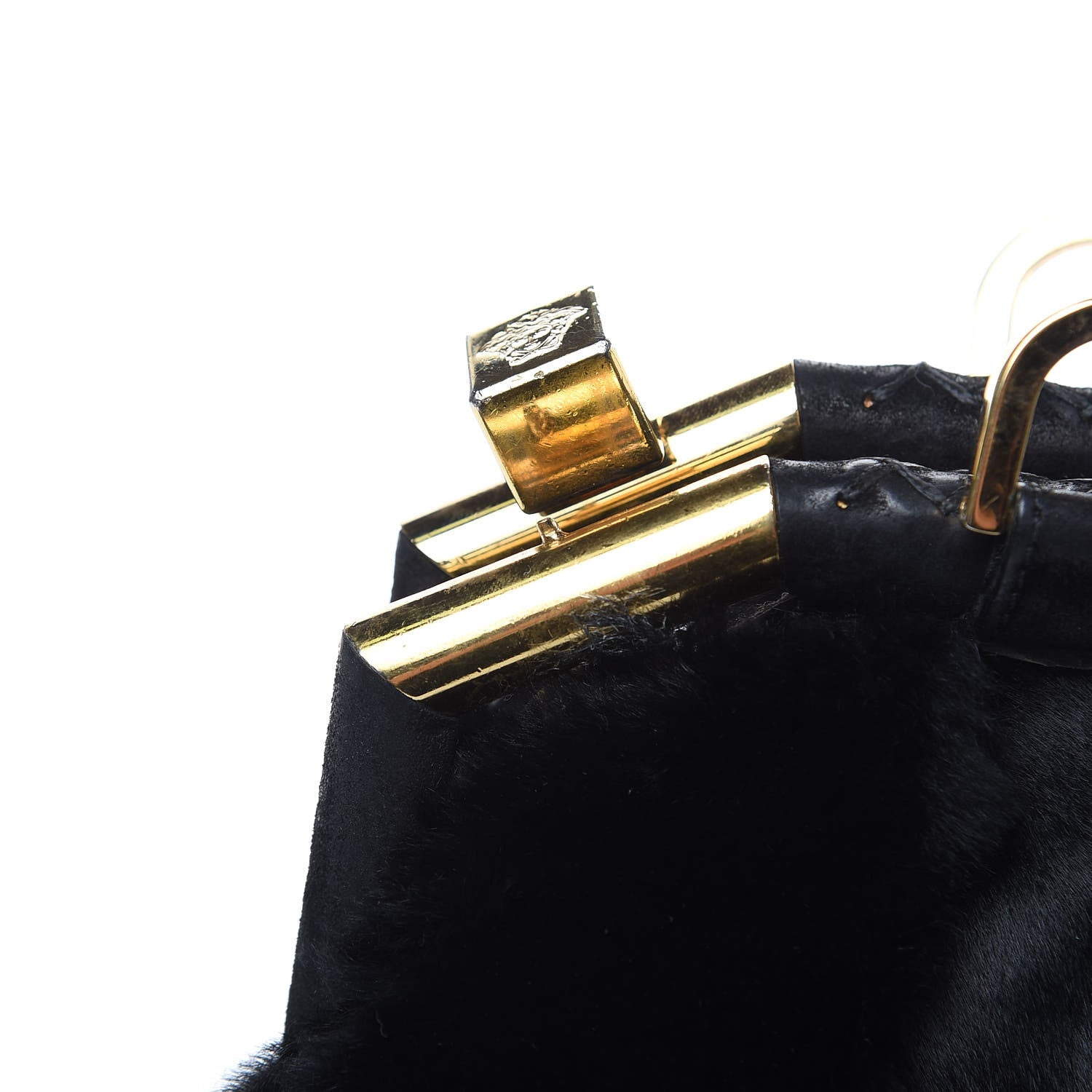 Versace Fur Satin Chain Shoulder Bag Black 8 of 15