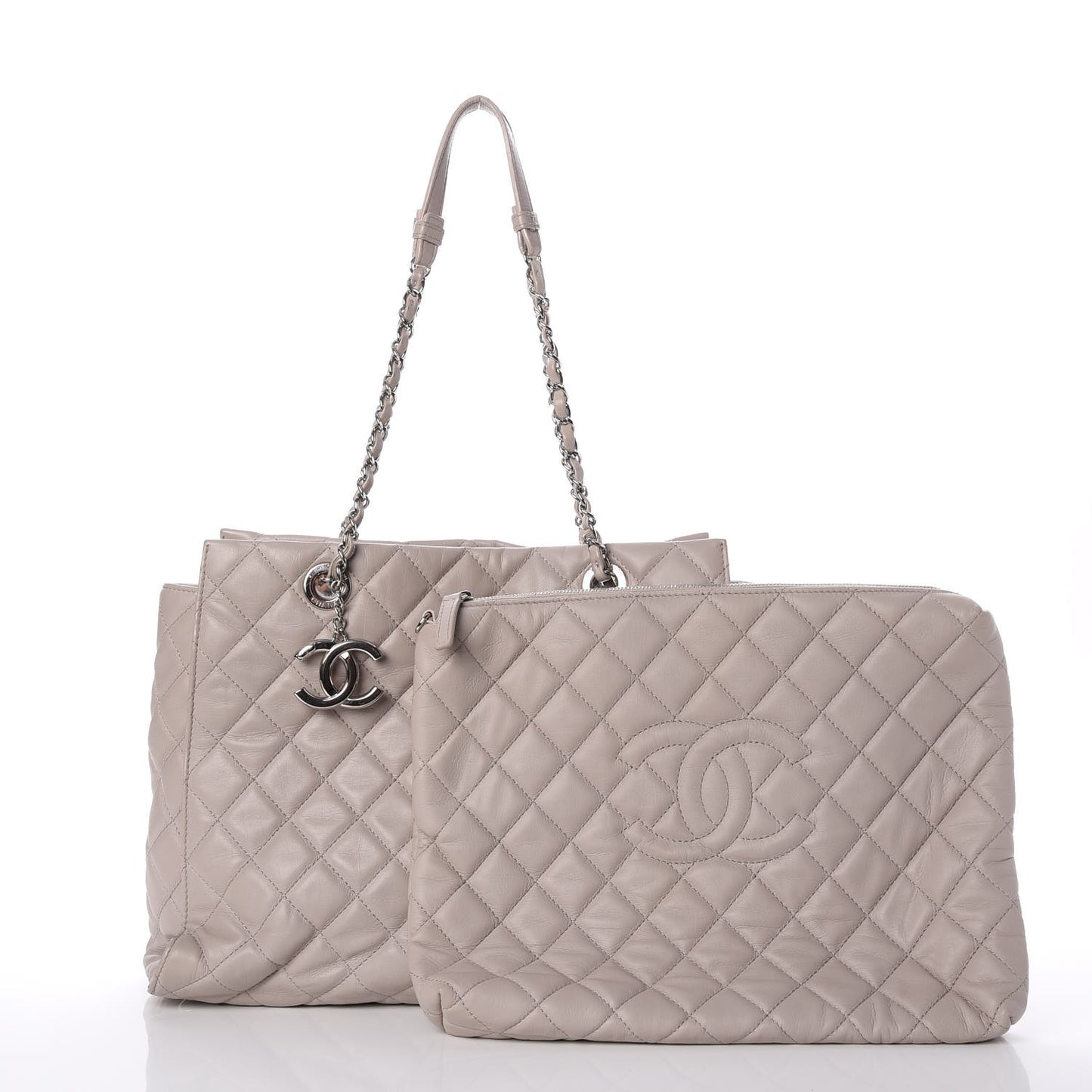 Calfskin Quilted Large Chic and Soft Shopping Tote Light Beige