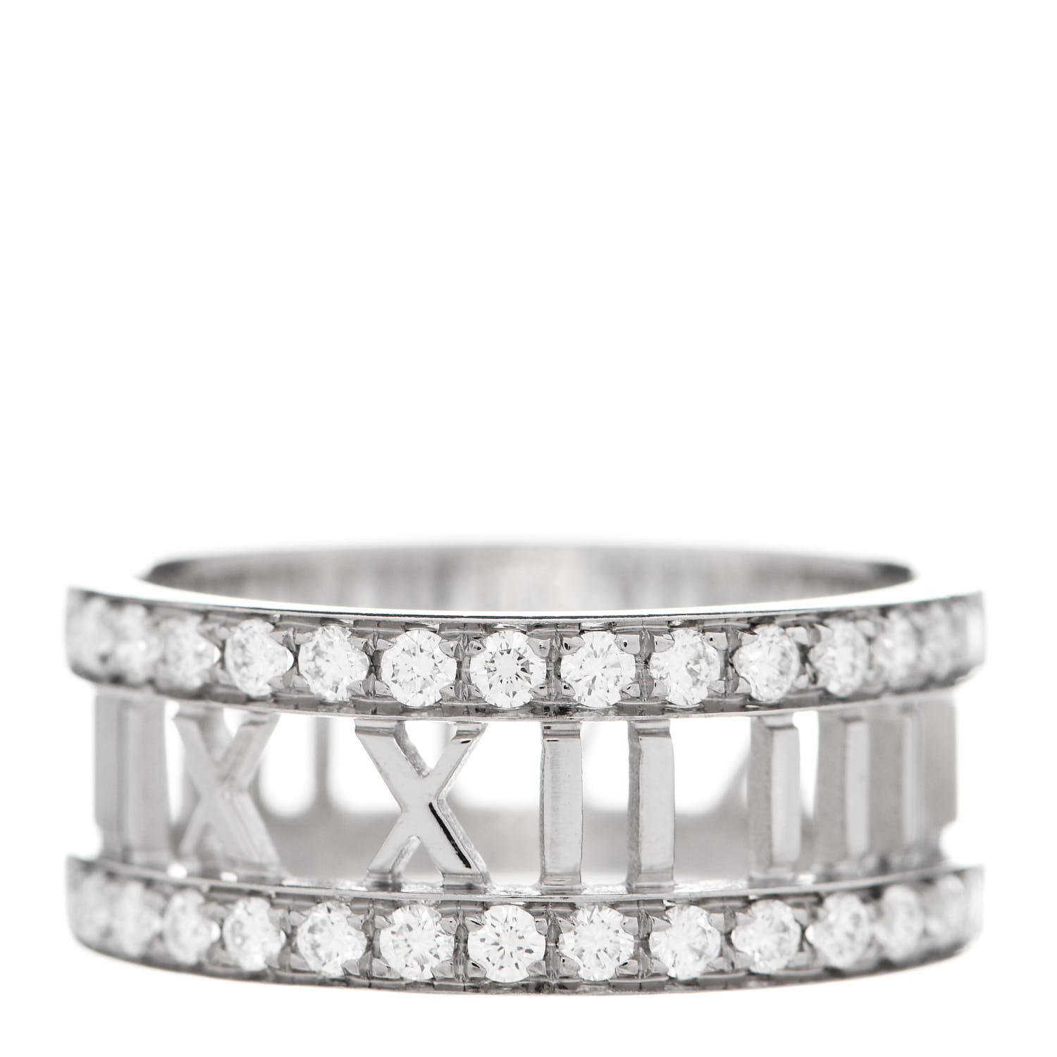 Tiffany 18K White Gold Diamond Wide Atlas Open Ring 60 9 1 of 5