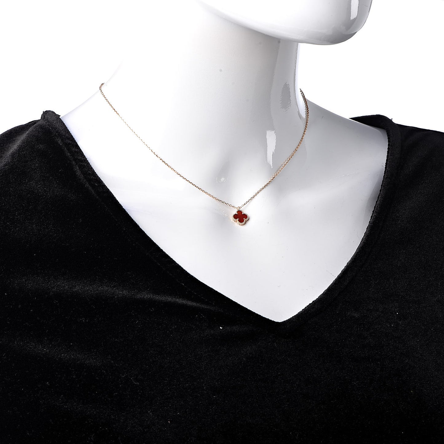 18K Rose Gold Carnelian Sweet Alhambra Pendant Necklace