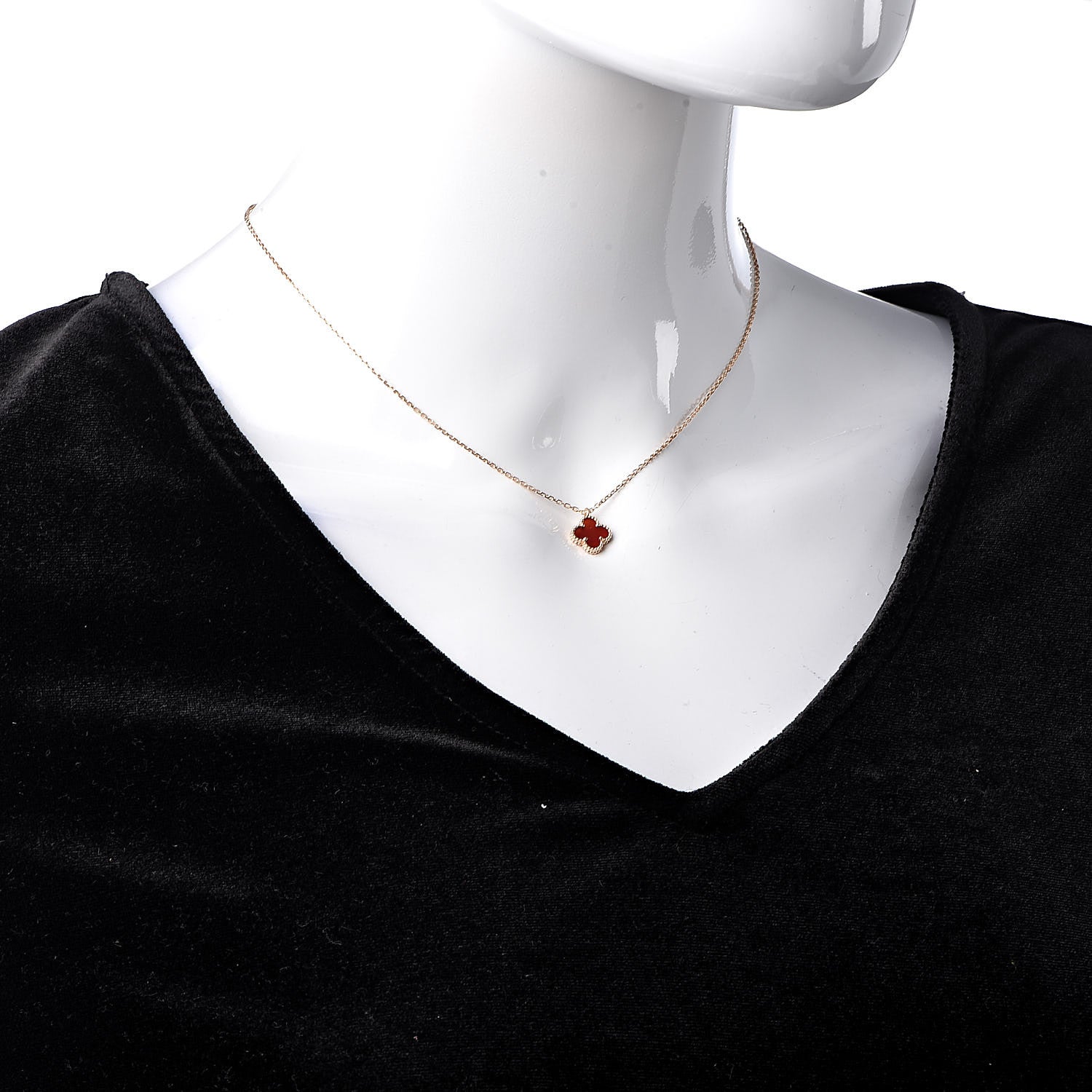 Van Cleef & Arpels 18K Rose Gold Carnelian Sweet Alhambra Pendant Necklace 2 of 8
