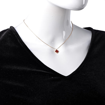 Van Cleef & Arpels 18K Rose Gold Carnelian Sweet Alhambra Pendant Necklace 2 of 8
