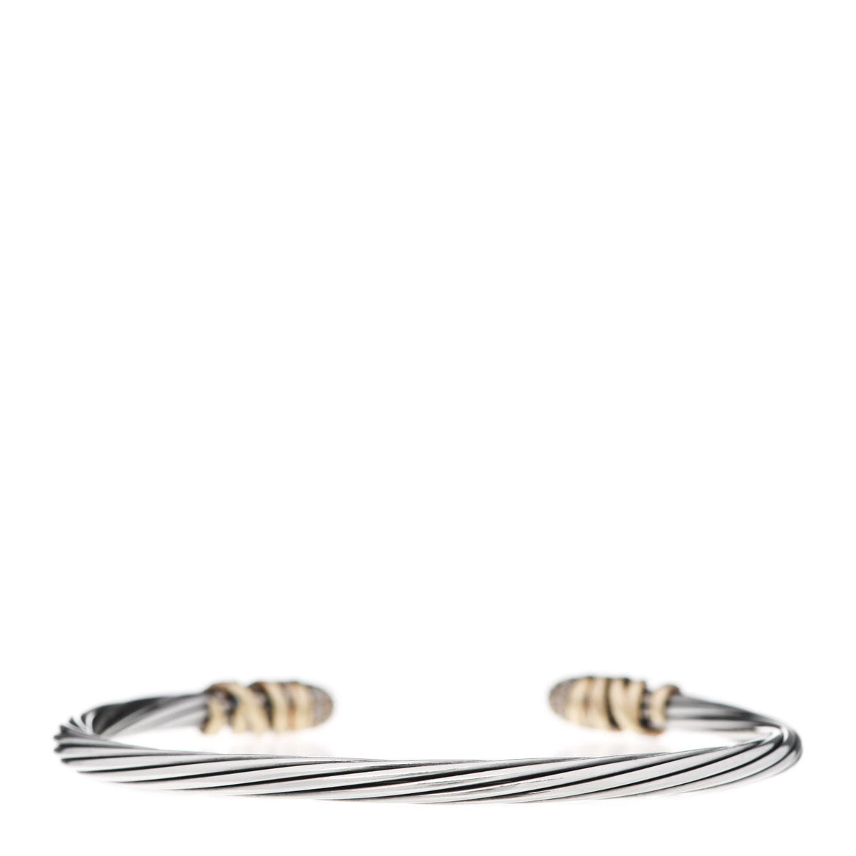 Sterling Silver 18K Yellow Gold Diamond Pave 4mm Helena Cuff Bracelet