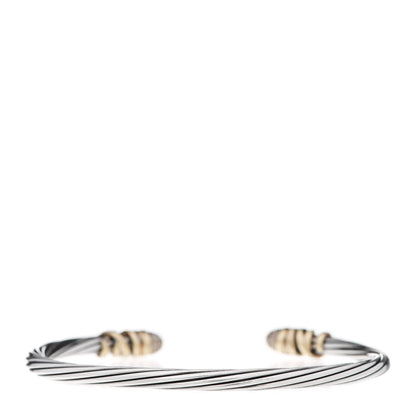 David Yurman Sterling Silver 18K Yellow Gold Diamond Pave 4mm Helena Cuff Bracelet 3 of 4