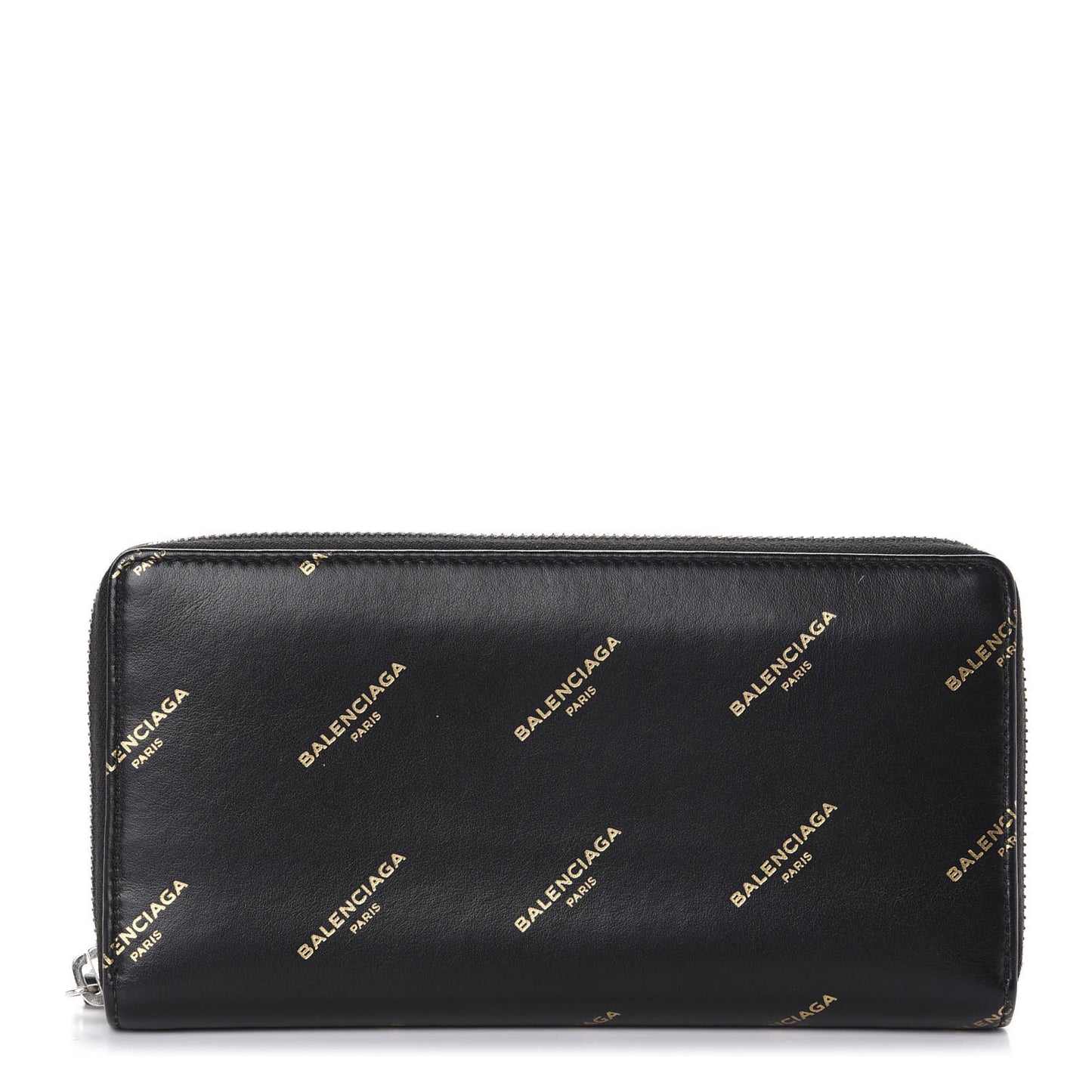 Calfskin Allover Logo Bazar Continental Zip Around Wallet Black Gold