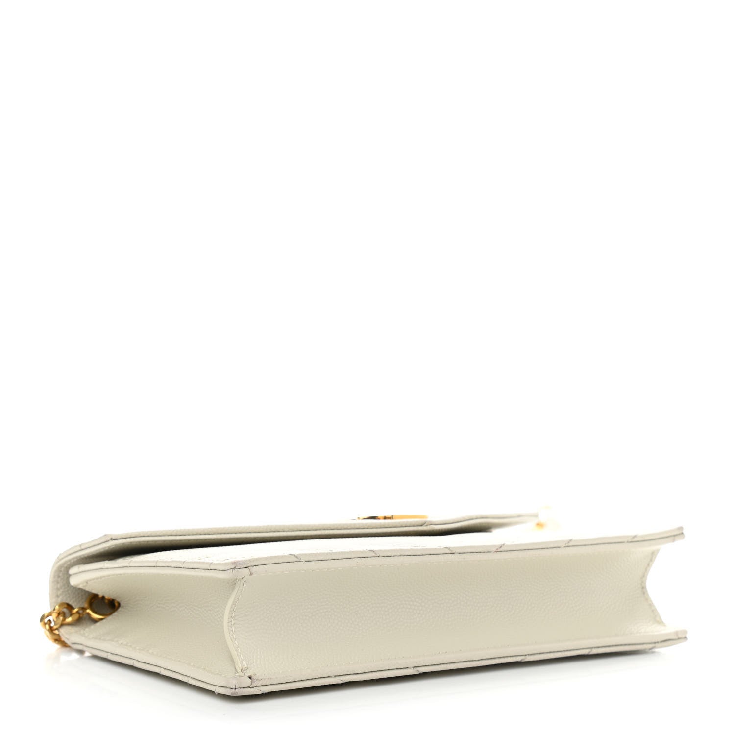 Saint Laurent Grain De Poudre Matelasse Chevron Monogram Envelope Chain Wallet Crema Soft 4 of 11