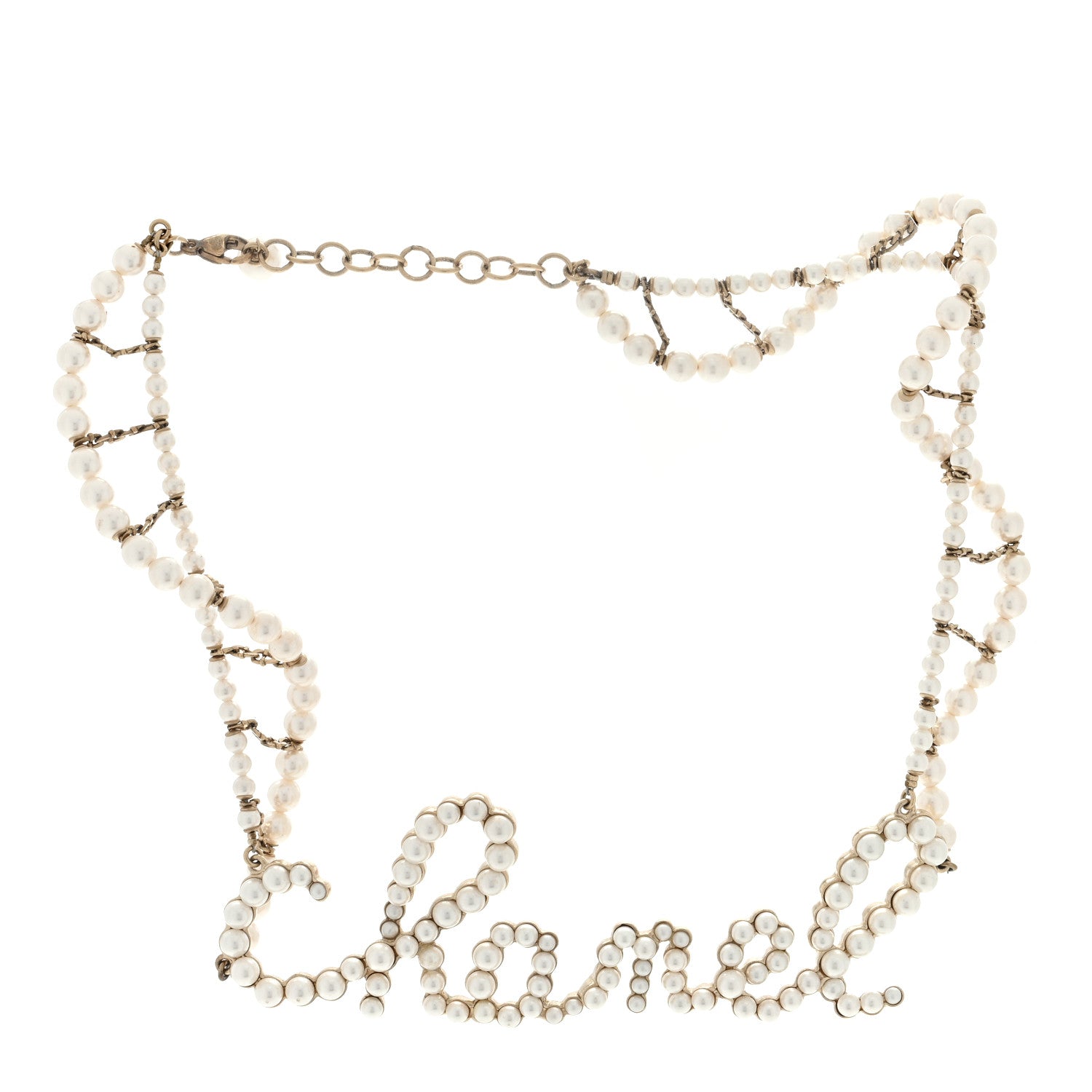 Chanel Metal Glass Swirling Pearls Necklace Gold 3 of 4