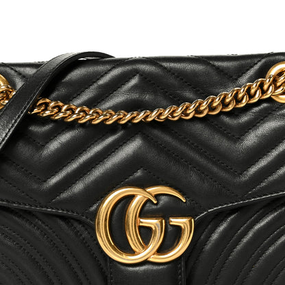 Gucci Calfskin Matelasse Small GG Marmont Chain Shoulder Bag Black 9 of 11