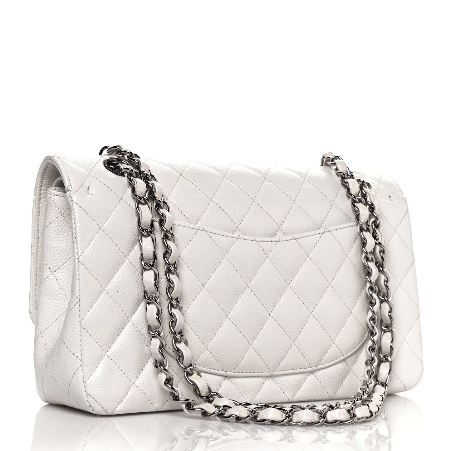 Caviar Quilted Medium Double Flap White