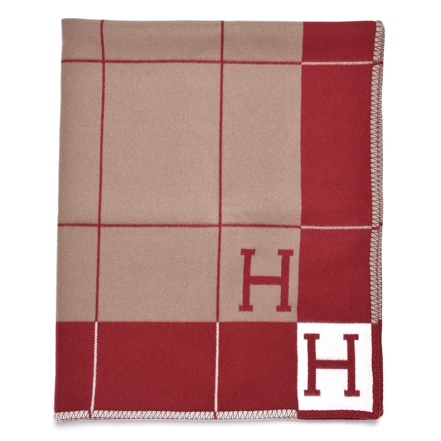 Hermes Wool Cashmere Avalon III Blanket Ecru Rouge H 2 of 3